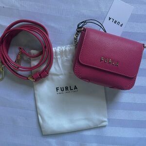 NWT FURLA Valentine Shock Pink Logo Leather Chain Crossbody with Dust Bag